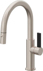 California Faucets Corsano Llave de Cocina Extraible Contemporanea con Rociador de Boton - Pico Bajo en Arco - Níquel Satinado
