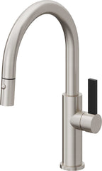 California Faucets Corsano Llave de Cocina Extraible Contemporanea con Rociador de Boton - Pico Bajo en Arco - Acero Inoxidable Ultra
