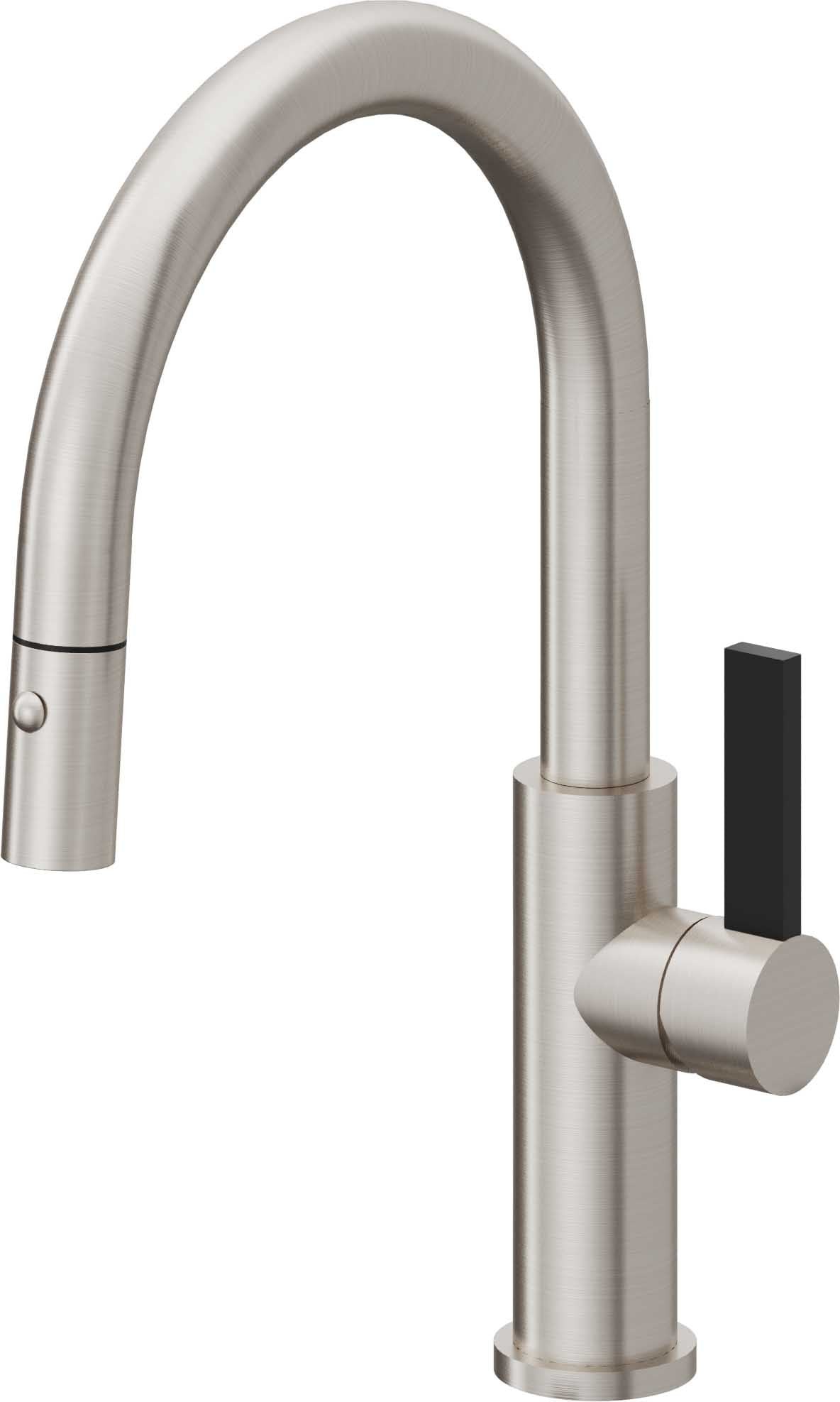 California Faucets Corsano Llave de Cocina Extraible Contemporanea con Rociador de Boton - Pico Bajo en Arco - Acero Inoxidable Ultra