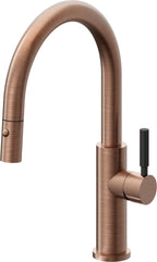 California Faucets Corsano Llave de Cocina Extraible Contemporanea con Rociador de Boton - Pico Bajo en Arco - Cobre Antiguo Mate