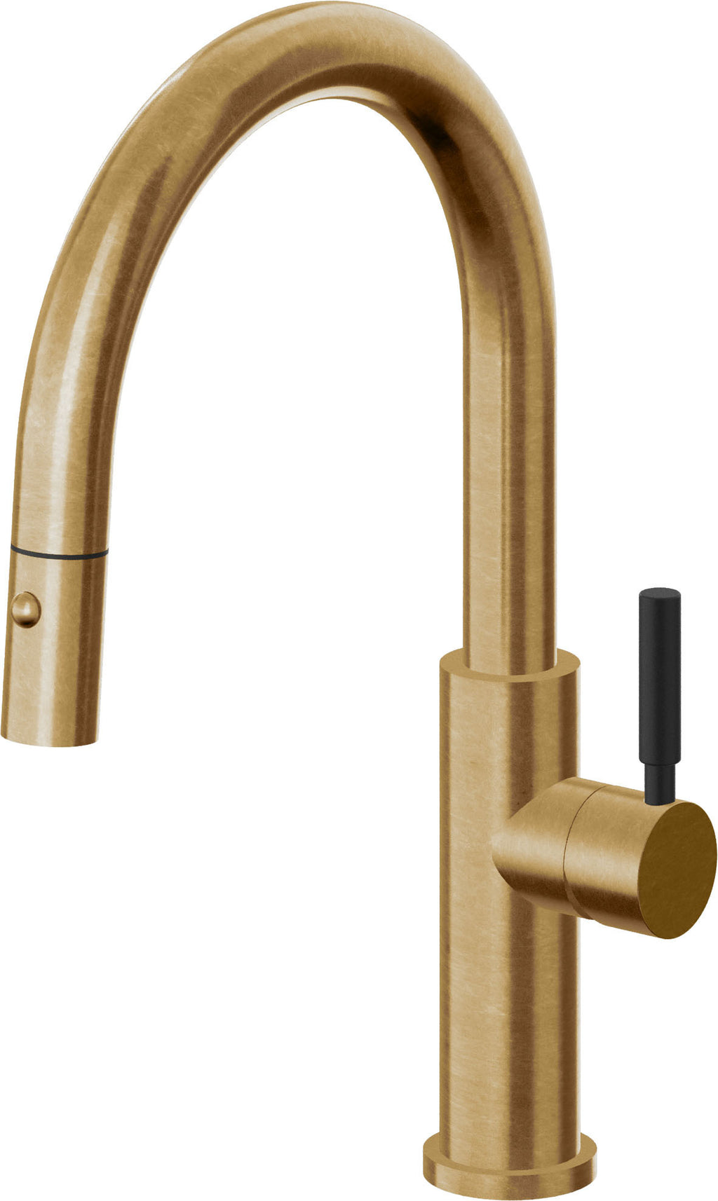California Faucets Corsano Llave de Cocina Extraible Contemporanea con Rociador de Boton - Pico Bajo en Arco - Latón Bruñido