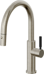 California Faucets Corsano Llave de Cocina Extraible Contemporanea con Rociador de Boton - Pico Bajo en Arco - Níquel Bruñido