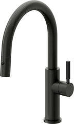 California Faucets Corsano Llave de Cocina Extraible Contemporanea con Rociador de Boton - Pico Bajo en Arco - Bronce Bella Terra