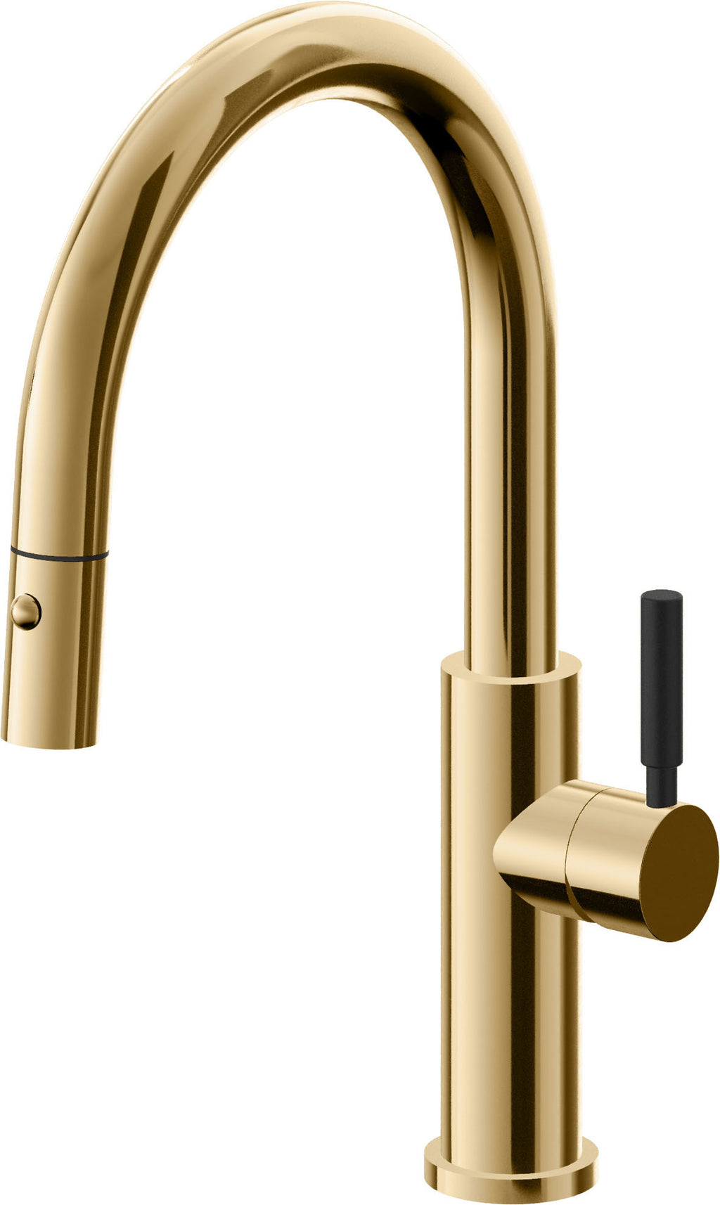 California Faucets Corsano Llave de Cocina Extraible Contemporanea con Rociador de Boton - Pico Bajo en Arco - Oro Francés