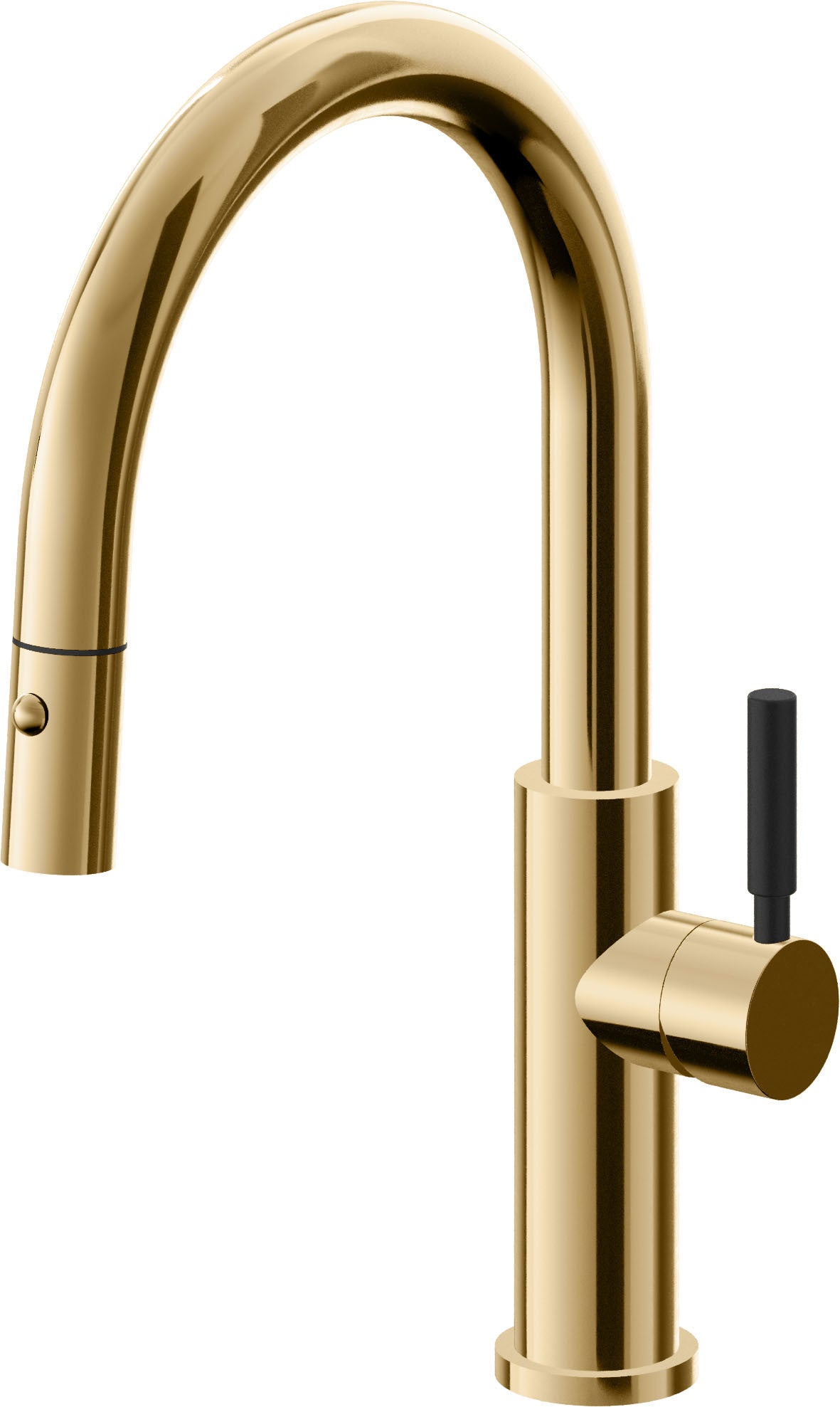 California Faucets Corsano Llave de Cocina Extraible Contemporanea con Rociador de Boton - Pico Bajo en Arco - Oro Francés