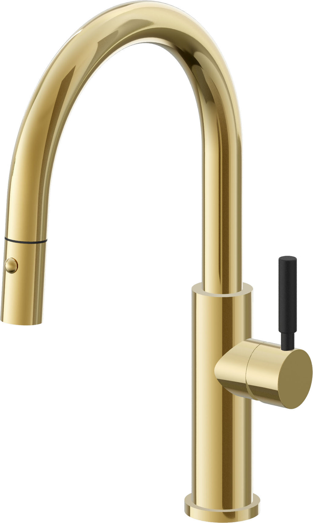 California Faucets Corsano Llave de Cocina Extraible Contemporanea con Rociador de Boton - Pico Bajo en Arco - Oro Pulido de por Vida
