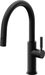 California Faucets Corsano Llave de Cocina Extraible Contemporanea con Rociador de Boton - Pico Bajo en Arco - Negro Mate