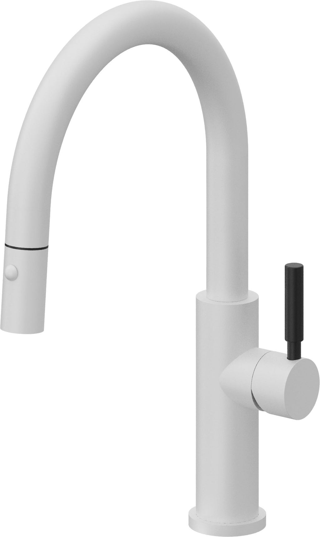 California Faucets Corsano Llave de Cocina Extraible Contemporanea con Rociador de Boton - Pico Bajo en Arco - Blanco Mate