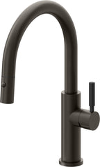 California Faucets Corsano Llave de Cocina Extraible Contemporanea con Rociador de Boton - Pico Bajo en Arco - Bronce Oscuro
