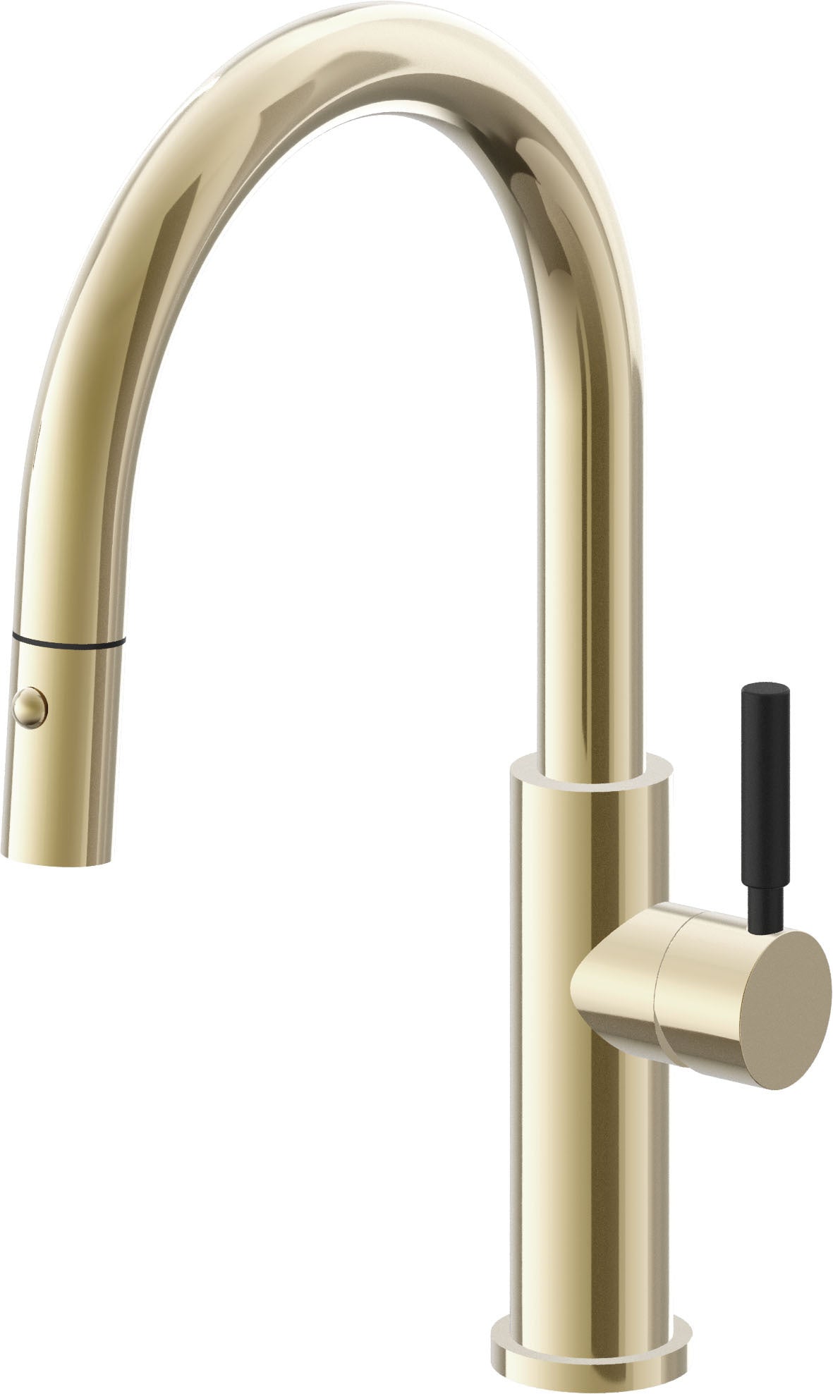 California Faucets Corsano Llave de Cocina Extraible Contemporanea con Rociador de Boton - Pico Bajo en Arco - Latón Pulido