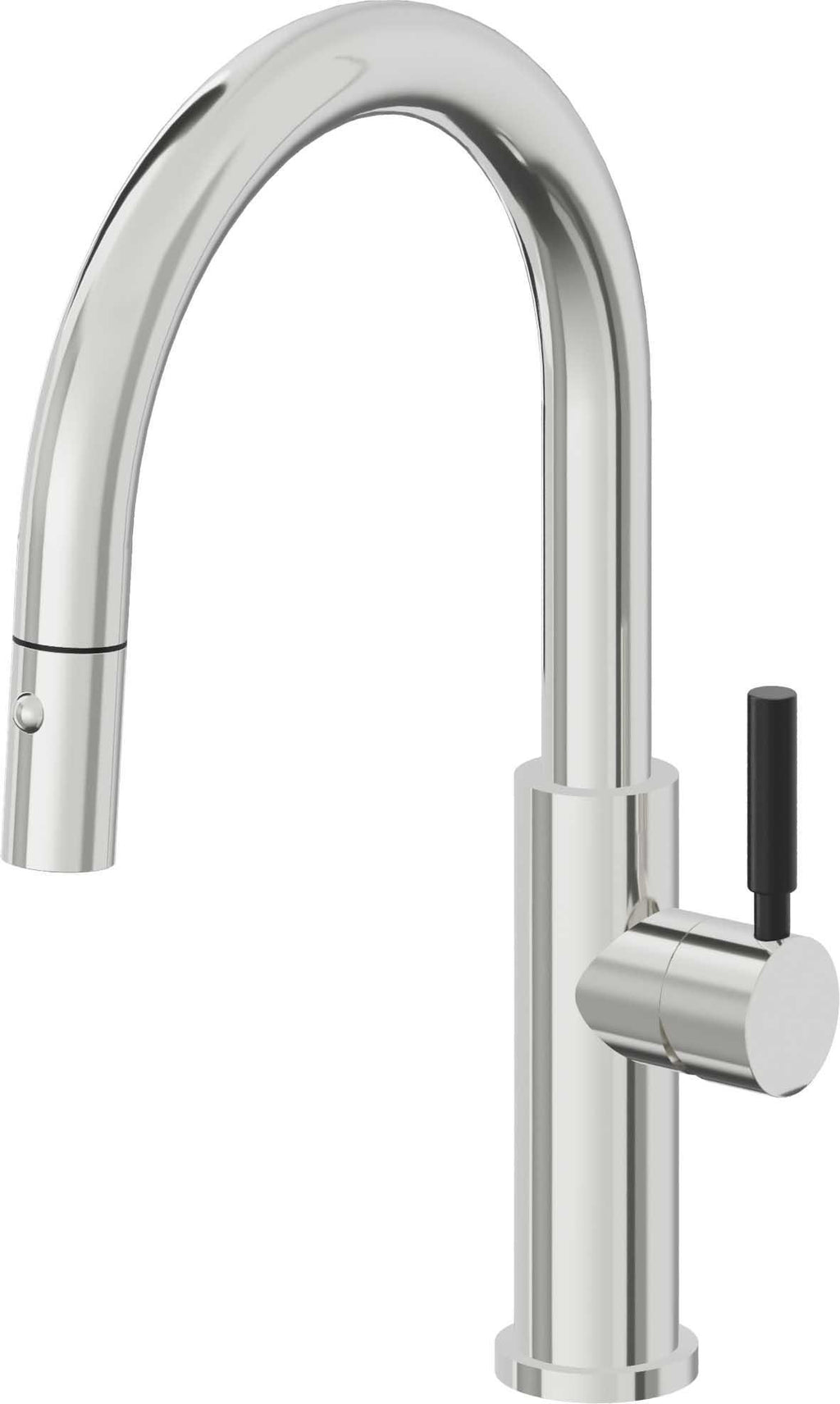 California Faucets Corsano Llave de Cocina Extraible Contemporanea con Rociador de Boton - Pico Bajo en Arco - Cromo Pulido