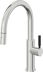 California Faucets Corsano Llave de Cocina Extraible Contemporanea con Rociador de Boton - Pico Bajo en Arco - Cromo Pulido