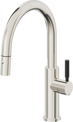 California Faucets Corsano Llave de Cocina Extraible Contemporanea con Rociador de Boton - Pico Bajo en Arco - Níquel Pulido