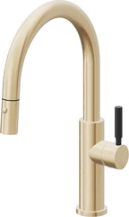 California Faucets Corsano Llave de Cocina Extraible Contemporanea con Rociador de Boton - Pico Bajo en Arco - Latón Satinado