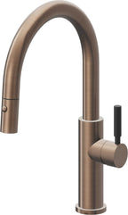 California Faucets Corsano Llave de Cocina Extraible Contemporanea con Rociador de Boton - Pico Bajo en Arco - Bronce Satinado