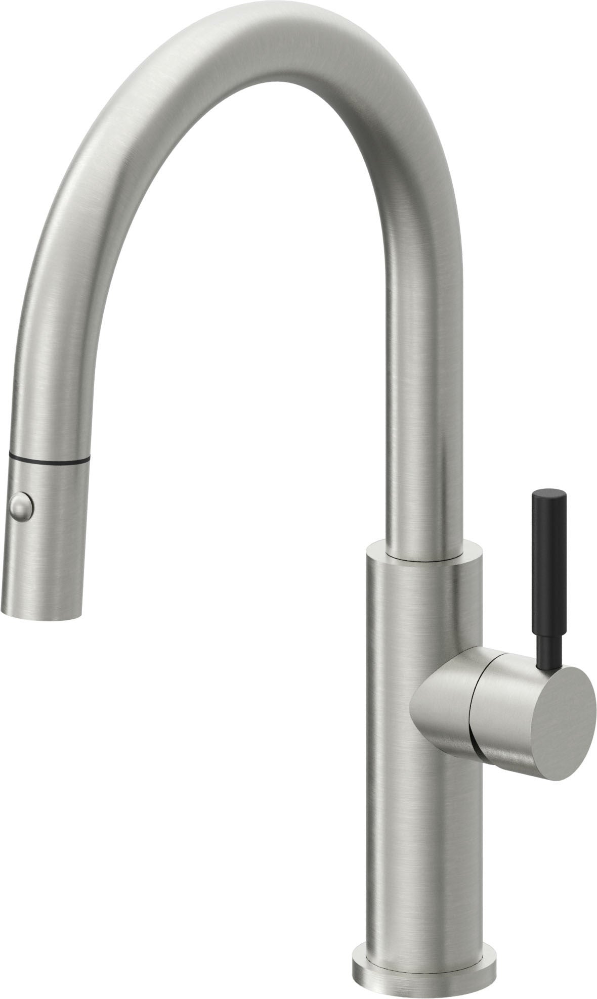 California Faucets Corsano Llave de Cocina Extraible Contemporanea con Rociador de Boton - Pico Bajo en Arco - Cromo Satinado