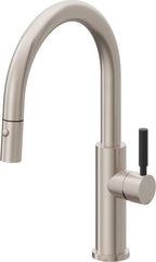 California Faucets Corsano Llave de Cocina Extraible Contemporanea con Rociador de Boton - Pico Bajo en Arco - Níquel Satinado