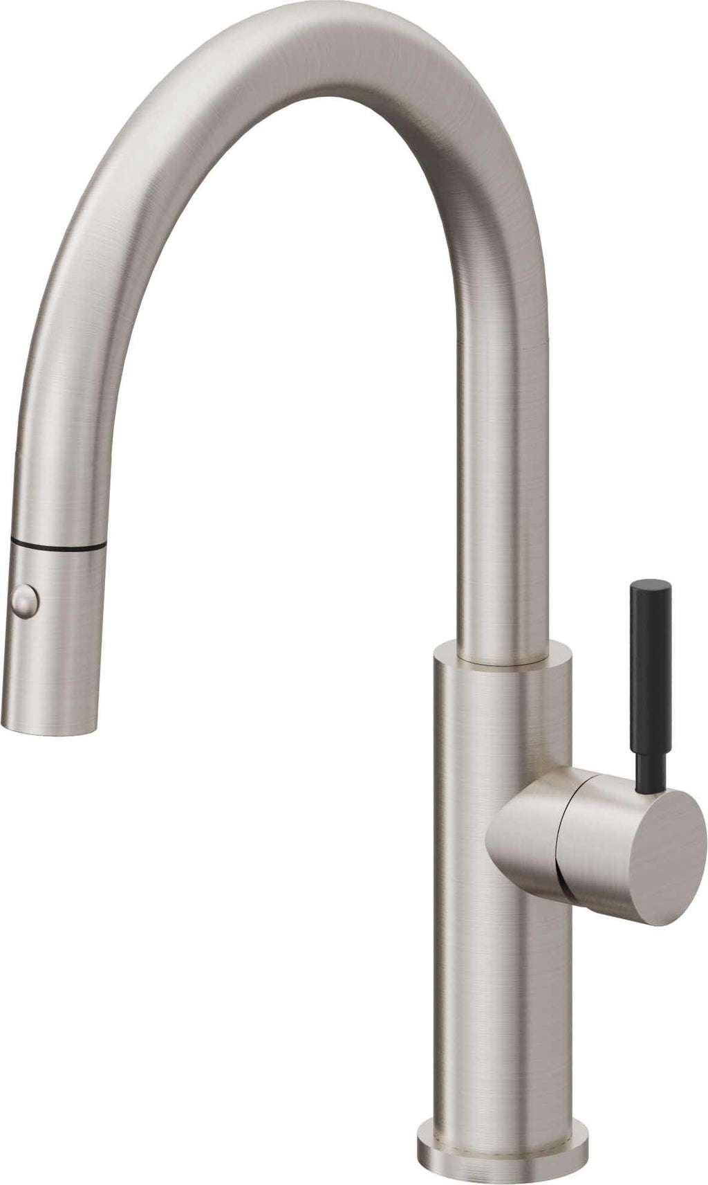 California Faucets Corsano Llave de Cocina Extraible Contemporanea con Rociador de Boton - Pico Bajo en Arco - Acero Inoxidable Ultra