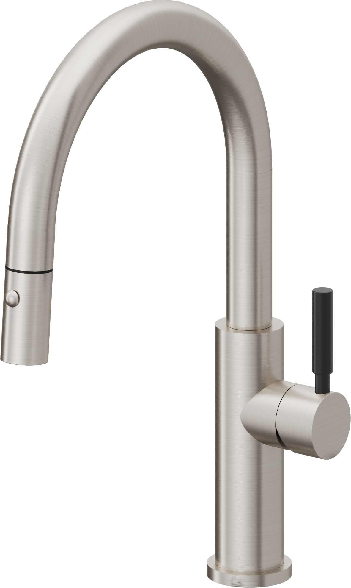 California Faucets Corsano Llave de Cocina Extraible Contemporanea con Rociador de Boton - Pico Bajo en Arco - Acero Inoxidable Ultra