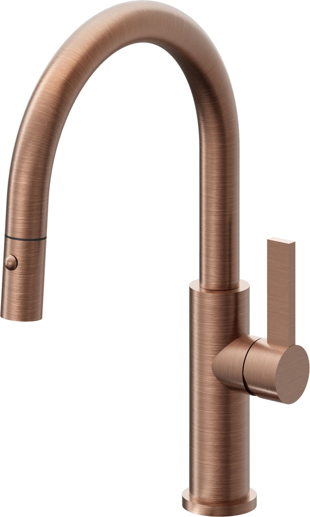 California Faucets Corsano Llave de Cocina Extraible Contemporanea con Rociador de Boton - Pico Bajo en Arco - Cobre Antiguo Mate