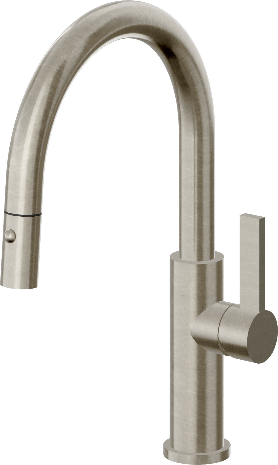 California Faucets Corsano Llave de Cocina Extraible Contemporanea con Rociador de Boton - Pico Bajo en Arco - Níquel Bruñido