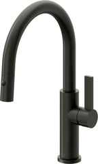 California Faucets Corsano Llave de Cocina Extraible Contemporanea con Rociador de Boton - Pico Bajo en Arco - Bronce Bella Terra