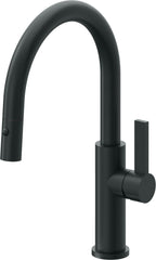 California Faucets Corsano Llave de Cocina Extraible Contemporanea con Rociador de Boton - Pico Bajo en Arco - Carbón
