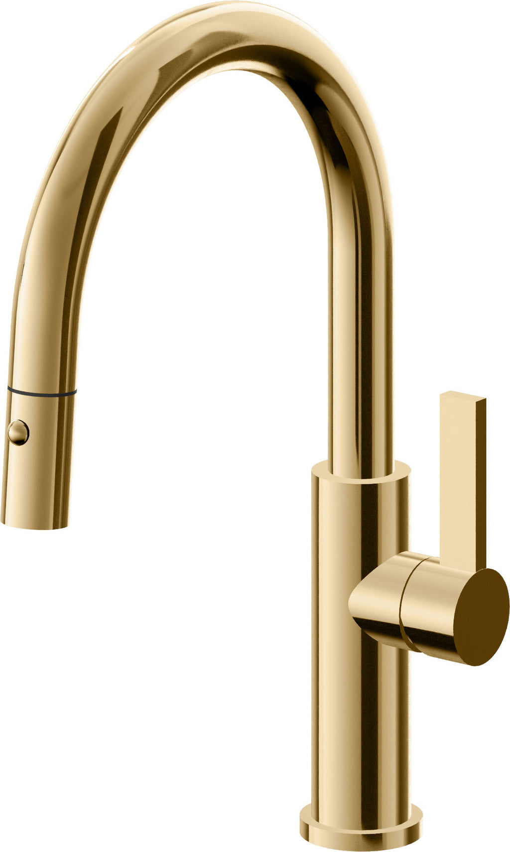 California Faucets Corsano Llave de Cocina Extraible Contemporanea con Rociador de Boton - Pico Bajo en Arco - Oro Francés