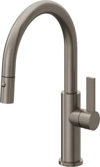California Faucets Corsano Llave de Cocina Extraible Contemporanea con Rociador de Boton - Pico Bajo en Arco - Grafito