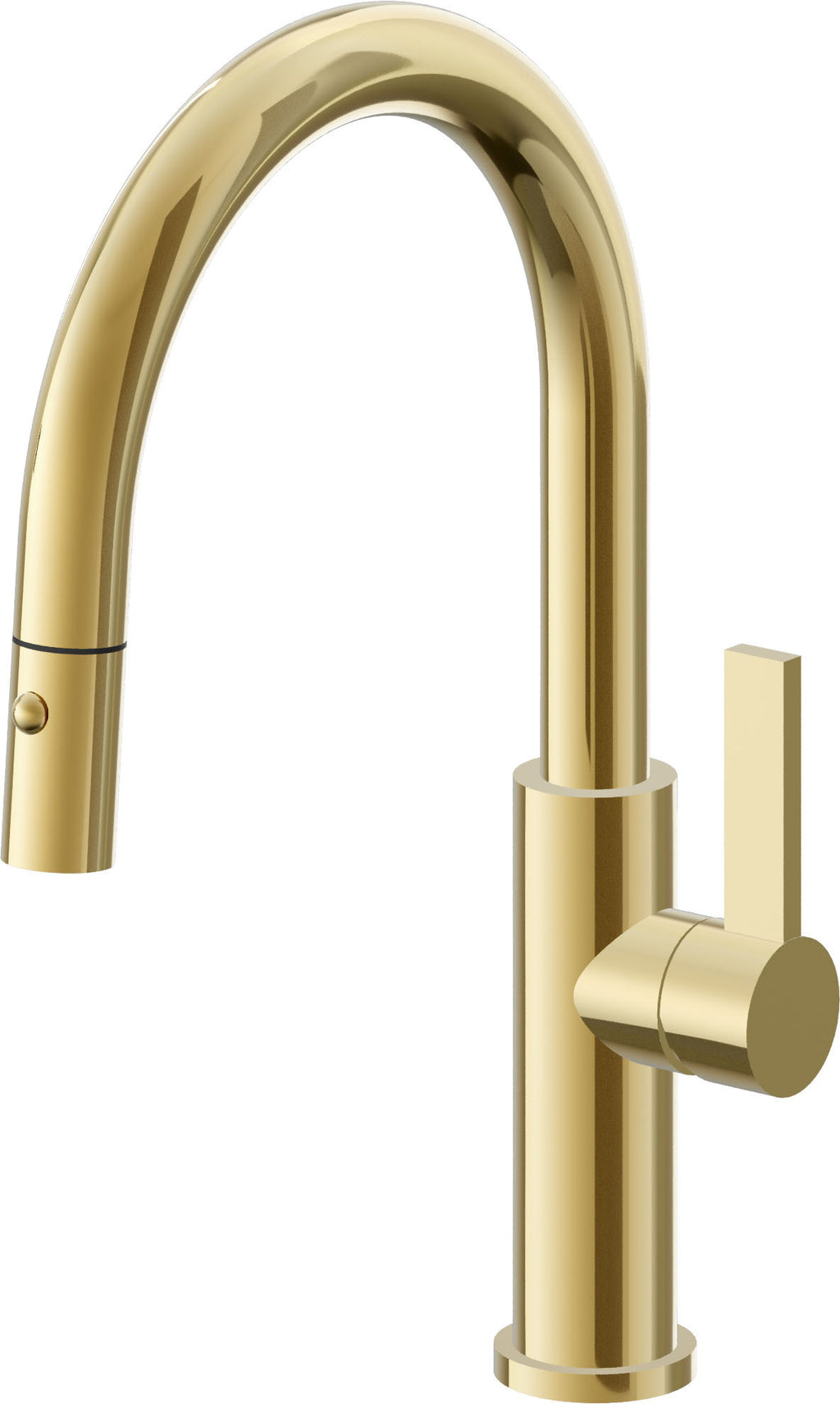 California Faucets Corsano Llave de Cocina Extraible Contemporanea con Rociador de Boton - Pico Bajo en Arco - Oro Pulido de por Vida