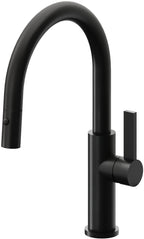 California Faucets Corsano Llave de Cocina Extraible Contemporanea con Rociador de Boton - Pico Bajo en Arco - Negro Mate