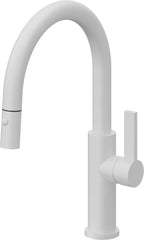California Faucets Corsano Llave de Cocina Extraible Contemporanea con Rociador de Boton - Pico Bajo en Arco - Blanco Mate