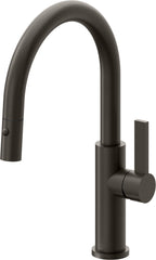 California Faucets Corsano Llave de Cocina Extraible Contemporanea con Rociador de Boton - Pico Bajo en Arco - Bronce Oscuro