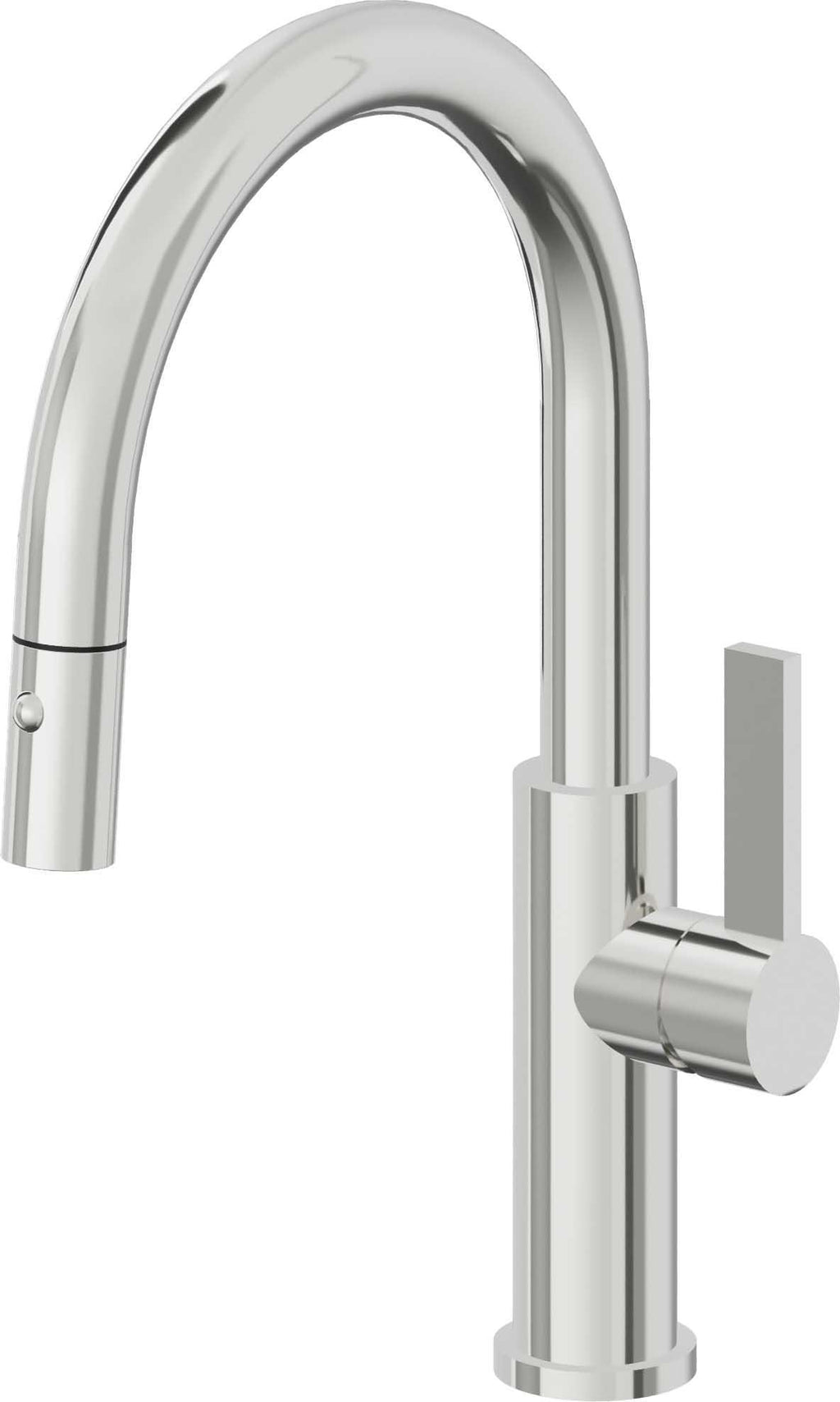 California Faucets Corsano Llave de Cocina Extraible Contemporanea con Rociador de Boton - Pico Bajo en Arco - Cromo Pulido