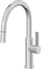 California Faucets Corsano Llave de Cocina Extraible Contemporanea con Rociador de Boton - Pico Bajo en Arco - Cromo Pulido