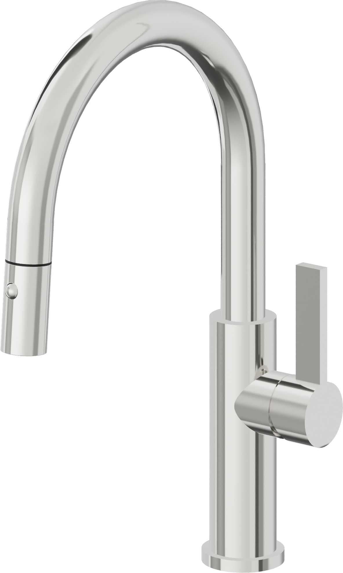 California Faucets Corsano Llave de Cocina Extraible Contemporanea con Rociador de Boton - Pico Bajo en Arco - Cromo Pulido