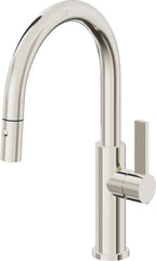 California Faucets Corsano Llave de Cocina Extraible Contemporanea con Rociador de Boton - Pico Bajo en Arco - Níquel Pulido