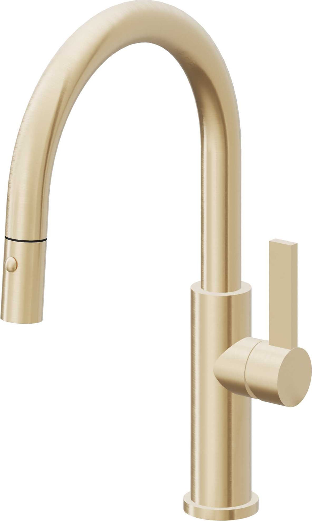 California Faucets Corsano Llave de Cocina Extraible Contemporanea con Rociador de Boton - Pico Bajo en Arco - Latón Satinado
