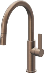 California Faucets Corsano Llave de Cocina Extraible Contemporanea con Rociador de Boton - Pico Bajo en Arco - Bronce Satinado