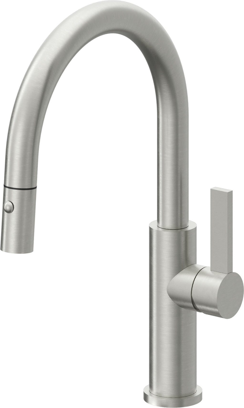 California Faucets Corsano Llave de Cocina Extraible Contemporanea con Rociador de Boton - Pico Bajo en Arco - Cromo Satinado