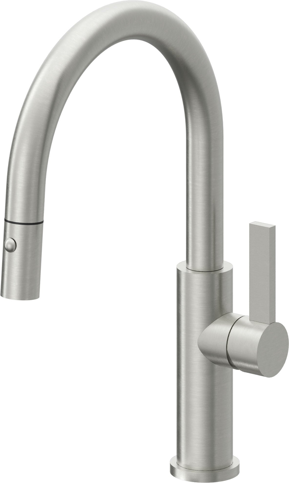 California Faucets Corsano Llave de Cocina Extraible Contemporanea con Rociador de Boton - Pico Bajo en Arco - Cromo Satinado