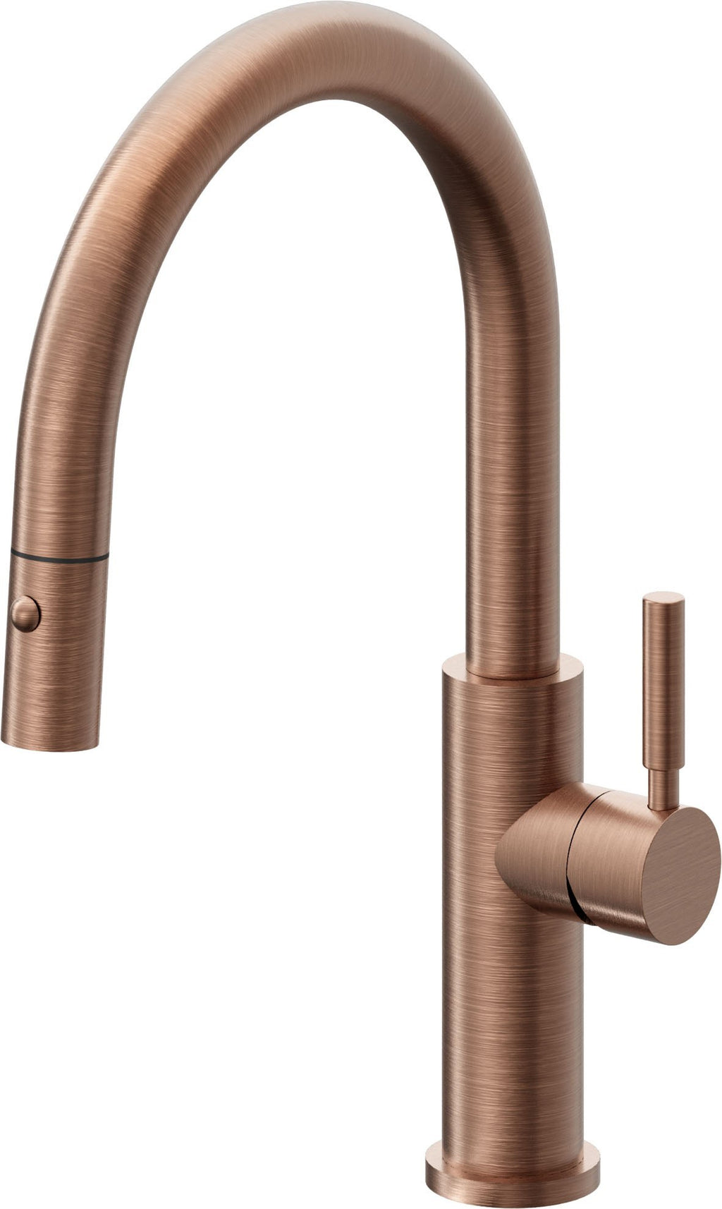 California Faucets Corsano Llave de Cocina Extraible Contemporanea con Rociador de Boton - Pico Bajo en Arco - Cobre Antiguo Mate