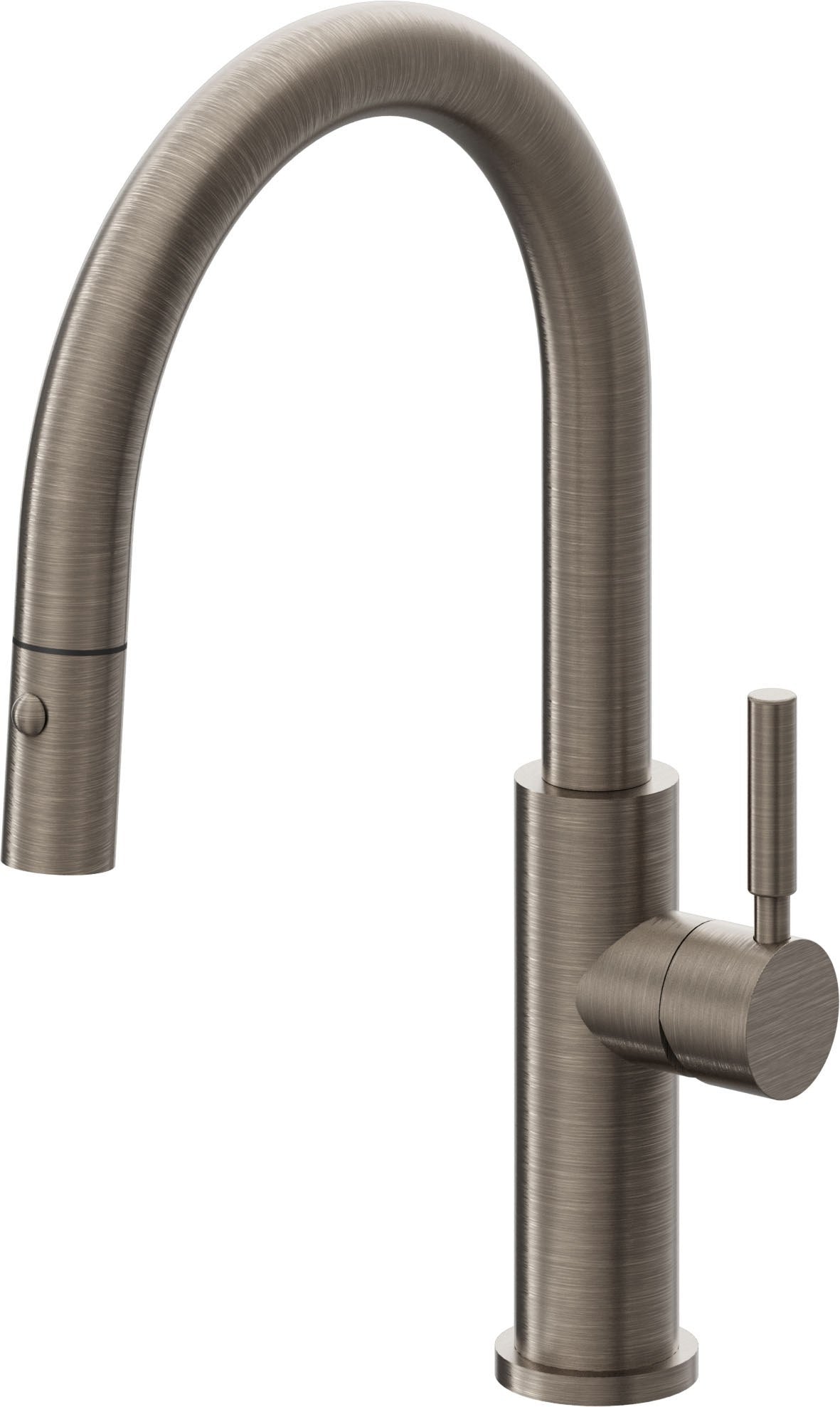 California Faucets Corsano Llave de Cocina Extraible Contemporanea con Rociador de Boton - Pico Bajo en Arco - Níquel Antiguo Mate