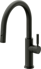 California Faucets Corsano Llave de Cocina Extraible Contemporanea con Rociador de Boton - Pico Bajo en Arco - Bronce Bella Terra