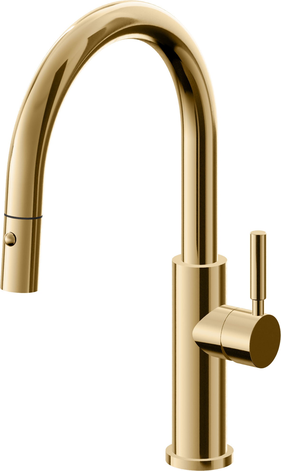 California Faucets Corsano Llave de Cocina Extraible Contemporanea con Rociador de Boton - Pico Bajo en Arco - Oro Francés
