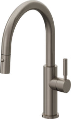 California Faucets Corsano Llave de Cocina Extraible Contemporanea con Rociador de Boton - Pico Bajo en Arco - Grafito