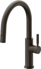 California Faucets Corsano Llave de Cocina Extraible Contemporanea con Rociador de Boton - Pico Bajo en Arco - Bronce Oscuro