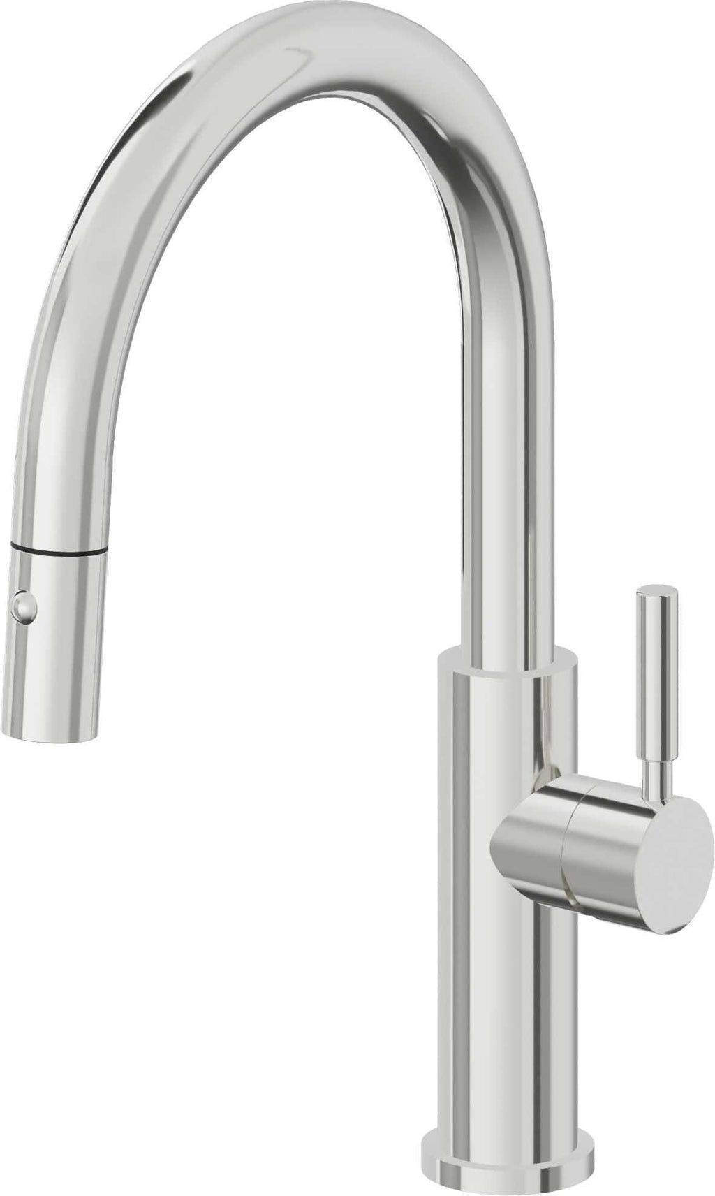 California Faucets Corsano Llave de Cocina Extraible Contemporanea con Rociador de Boton - Pico Bajo en Arco - Cromo Pulido