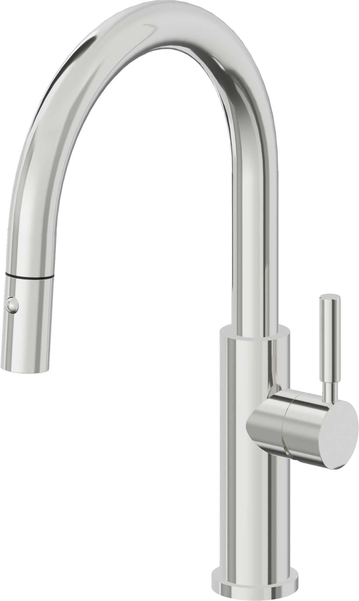 California Faucets Corsano Llave de Cocina Extraible Contemporanea con Rociador de Boton - Pico Bajo en Arco - Cromo Pulido