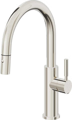 California Faucets Corsano Llave de Cocina Extraible Contemporanea con Rociador de Boton - Pico Bajo en Arco - Níquel Pulido
